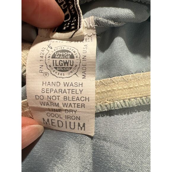 Vintage Christian Dior Slip Skirt Light Blue Lace Trim ILGWU USA Made M - Picture 4 of 15